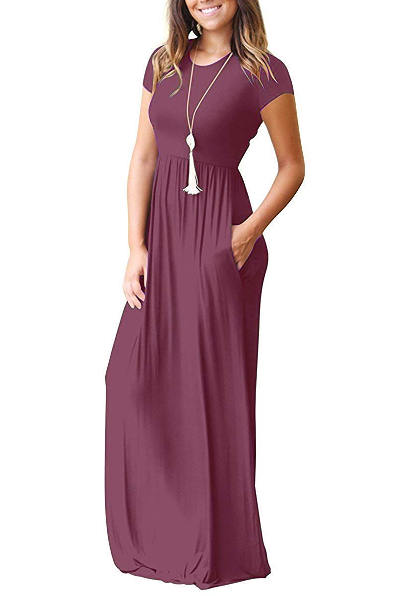 AUSELILY Women's Short Sleeve Loose Plain Casual Long Maxi Dresses for Women 2026 Mauve XL - Image 3